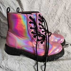 Steve Madden Holographic Pink Combat Boots
